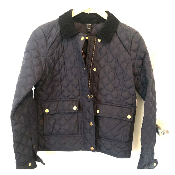 Quilted Navy Blue Down Feather Coat & Gold Buttons - Picture 2 of 6